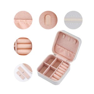 Portagioielli bianco e rosa, portagioielli da viaggio personalizzato, piccolo organizer per orecchini e anelli quadrati, scatola regalo per damigelle d'onore per sorella e amica