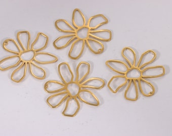 5Pcs 35x35mm Gold Brass Openwork Flower Charm Pendant, Wire Flower Charms, 7 Petal Flower Charm for Jewelry Making Accessory Supply(CC-036)