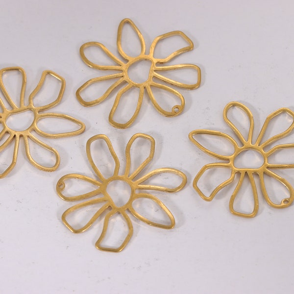5Pcs 35x35mm Gold Brass Openwork Flower Charm Pendant, Wire Flower Charms, 7 Petal Flower Charm for Jewelry Making Accessory Supply(CC-036)