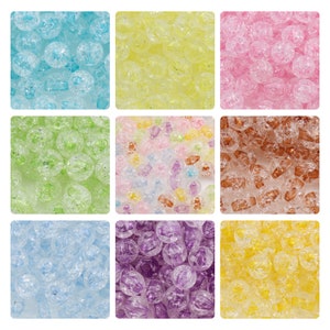 100 perline rotonde colorate craquelé da 8 mm, perline acriliche in vetro finto pastello colorato trasparente per braccialetti per gioielli fai da te