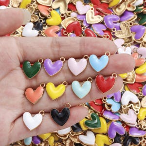 10Pcs Mix bulk Enamel Heart Love Charm Pendant, Cute Tiny Dainty Heart Charms for Necklace Bracelet Earrings DIY Jewelry Findings Supplies