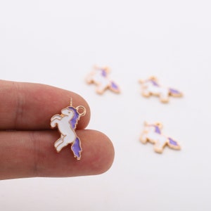 10Pcs Gold Plated Enamel Purple Unicorn Charm Pendant Cute Tiny Enamel Unicorn Charm Necklace Bracelet Earring Jewelry Making Supply(CC-070)