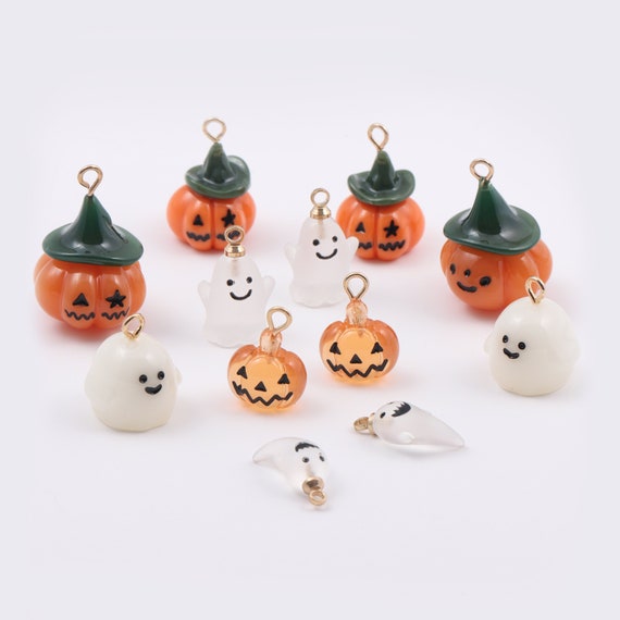 Resin Pumpkin Ghost Charm Pendants, Halloween Jewelry Findings