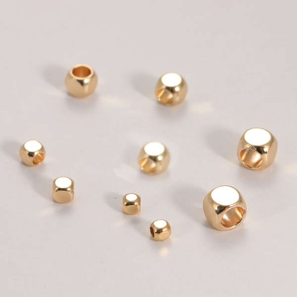 50Pcs Gold Plated Cube Beads, 2.5mm/3mm/4mm/5mm, Cube Spacer Geometric Beads, Cube Beads for Bracelet Necklace DIY Jewelry Making Findings
