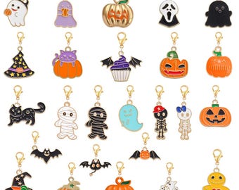 エナメルハロウィンチャーム 10個入り 金メッキ コウモリ ゴースト パンプキンペンダント