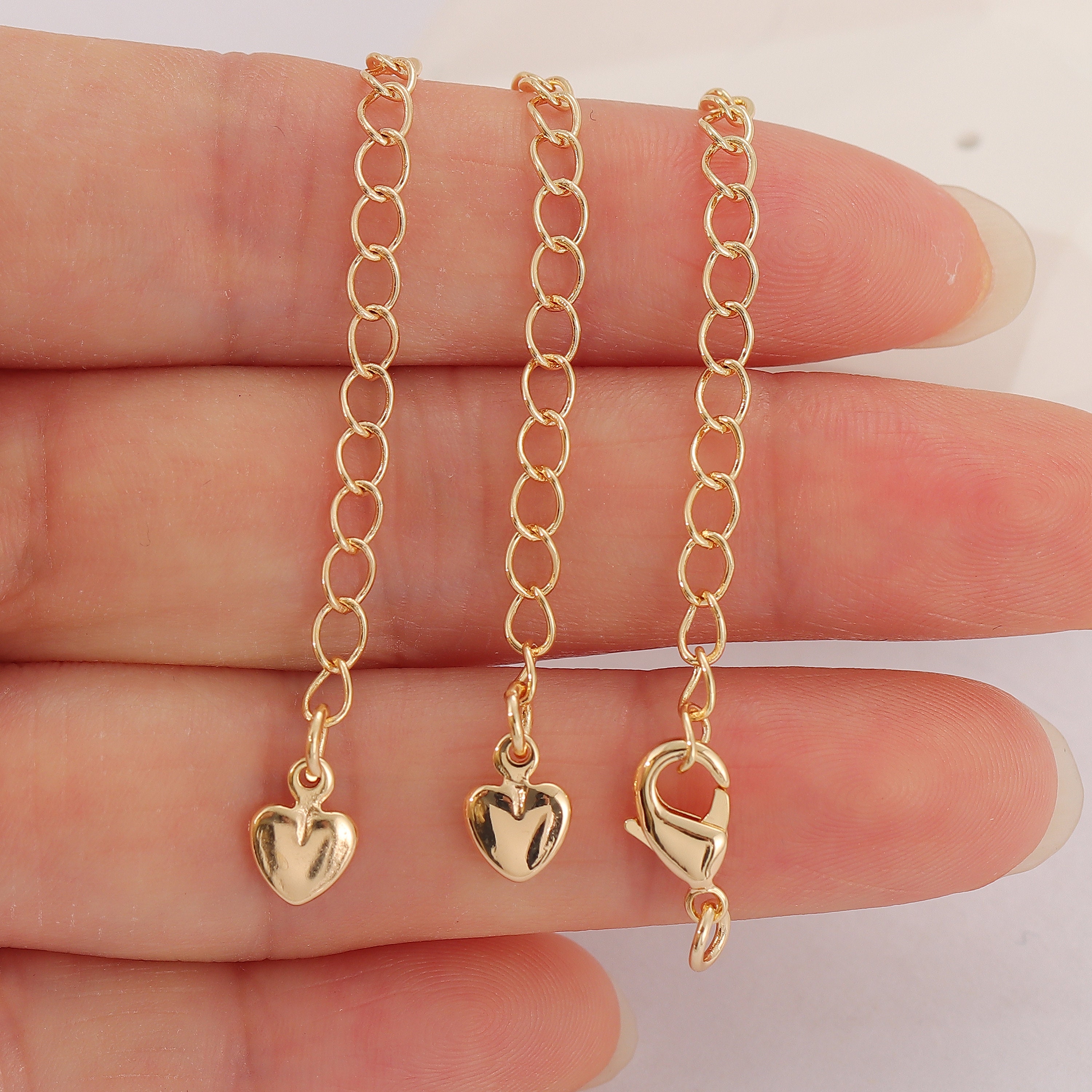 5Pcs 70mm 18K Gold Plated Heart Extension Chain with Lobster Clasp, Extender Chain for Necklace Bracelet Chain Jewelry Making Supply(CH-001)