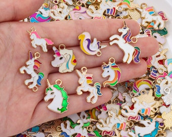 10pcs Enamel Unicorn Charms, Gold Plated DIY Jewelry Pendants
