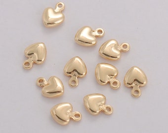Gold Plated Heart Charms, Dainty 3D Pendants (10 Pcs)
