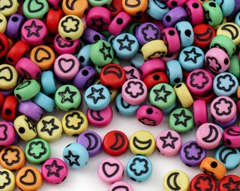100pcs Colorful Acrylic Spacer Beads, Star, Moon, Heart, Flower, 7mm