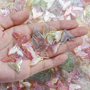 20pcs Mermaid Tail Beads Charms, Iridescent AB Fish Tail Beads, Fantasy Jewelry Making Supplies, Assorted Colors for DIY Bracelets Necklac