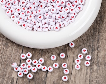 100pcs Round Acrylic Heart Beads, DIY Jewelry Making, 7mm