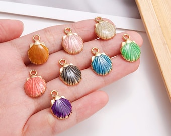 10Pcs Gold Plated Colorful Shiny Enamel Sea Shell Charm Pendant for Jewelry Making Supplies