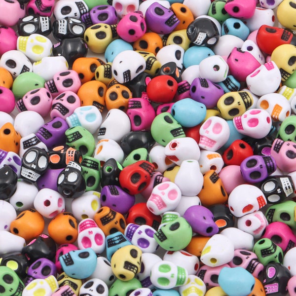 10pcs 10mm Skull Beads, Colorful White Black Tiny Cute Skull Human Face Beads, Skeleton Halloween Beads for Necklace Bracelet DIY Jewelry