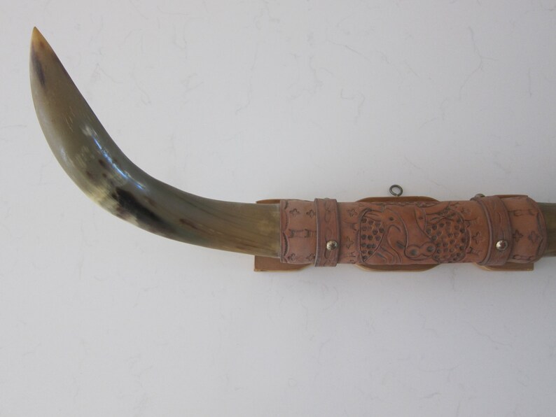 Vintage Bull Horn Tooled Leather 25.5 Long Etsy