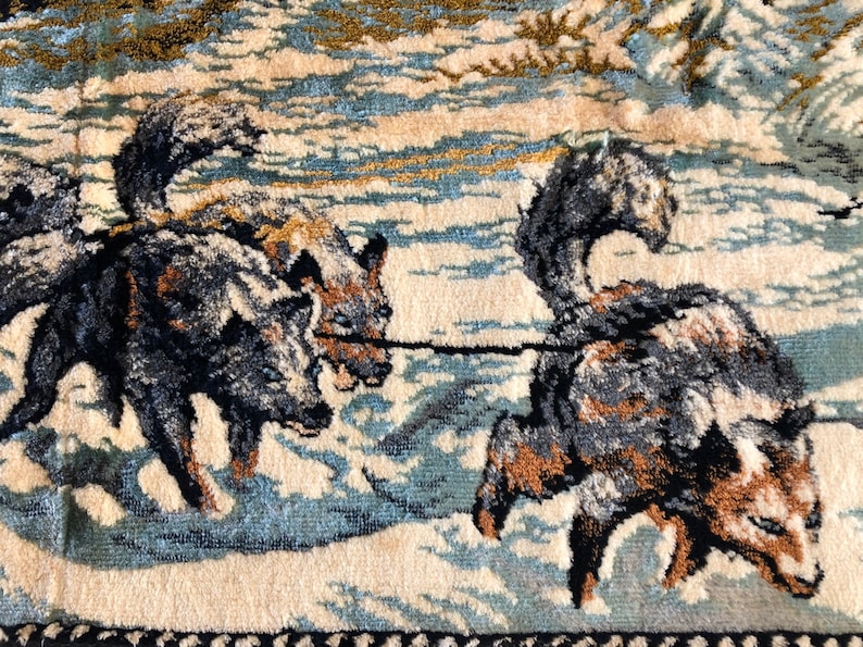 Vintage Dog Sled Tapestry Rug Wall Hanging 39 x 20 Etsy