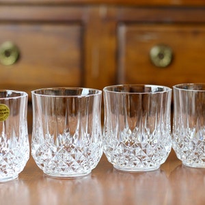 Vintage Cut Crystal Double Old Fashioned Whiskey Glasses Longchamps Set of 4