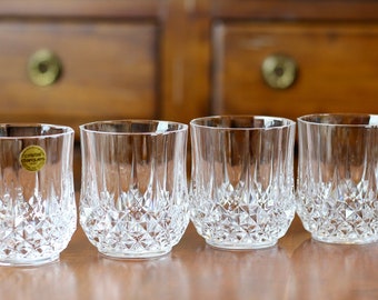 Vintage Cut Crystal Double Old Fashioned Whiskey Glasses Longchamps Set of 4