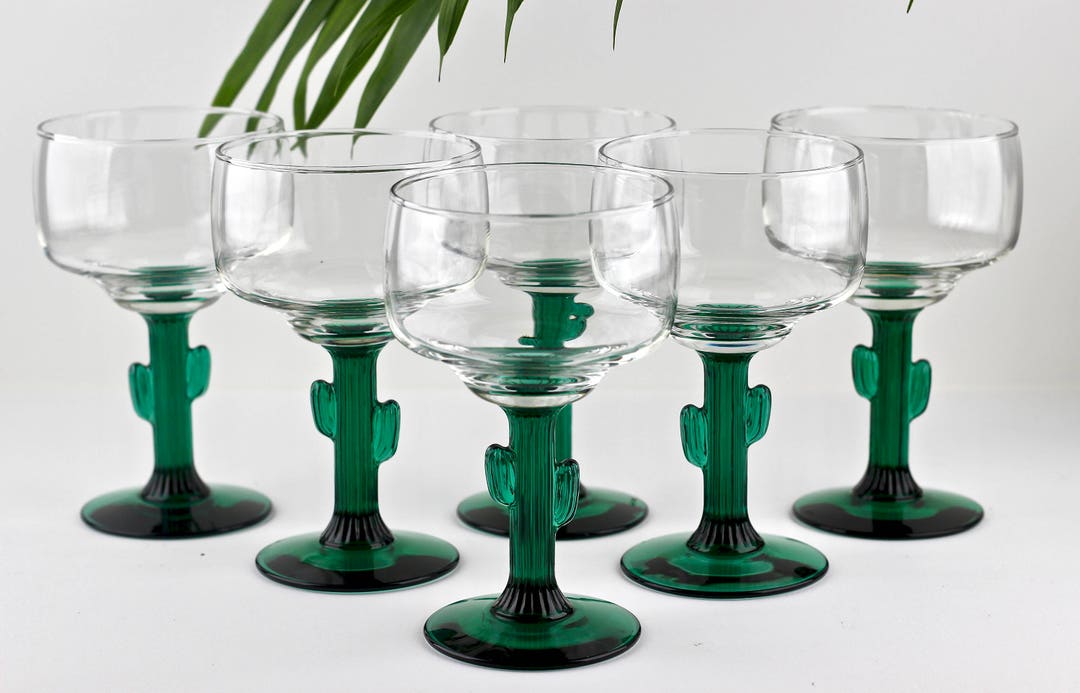 Libbey Margarita Glasses Green Cactus Stem 12oz Set of 6 Etsy