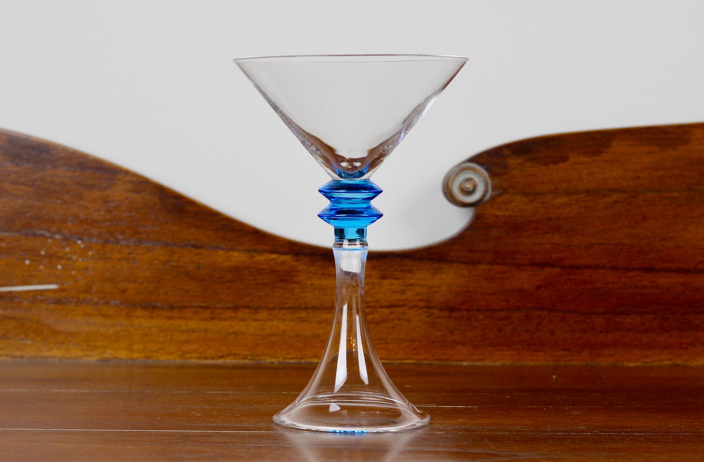 2) PIER 1 DRIP SWIRL STEM. RED DROP MARTINI GLASSES COSMO GOBLETS MINT