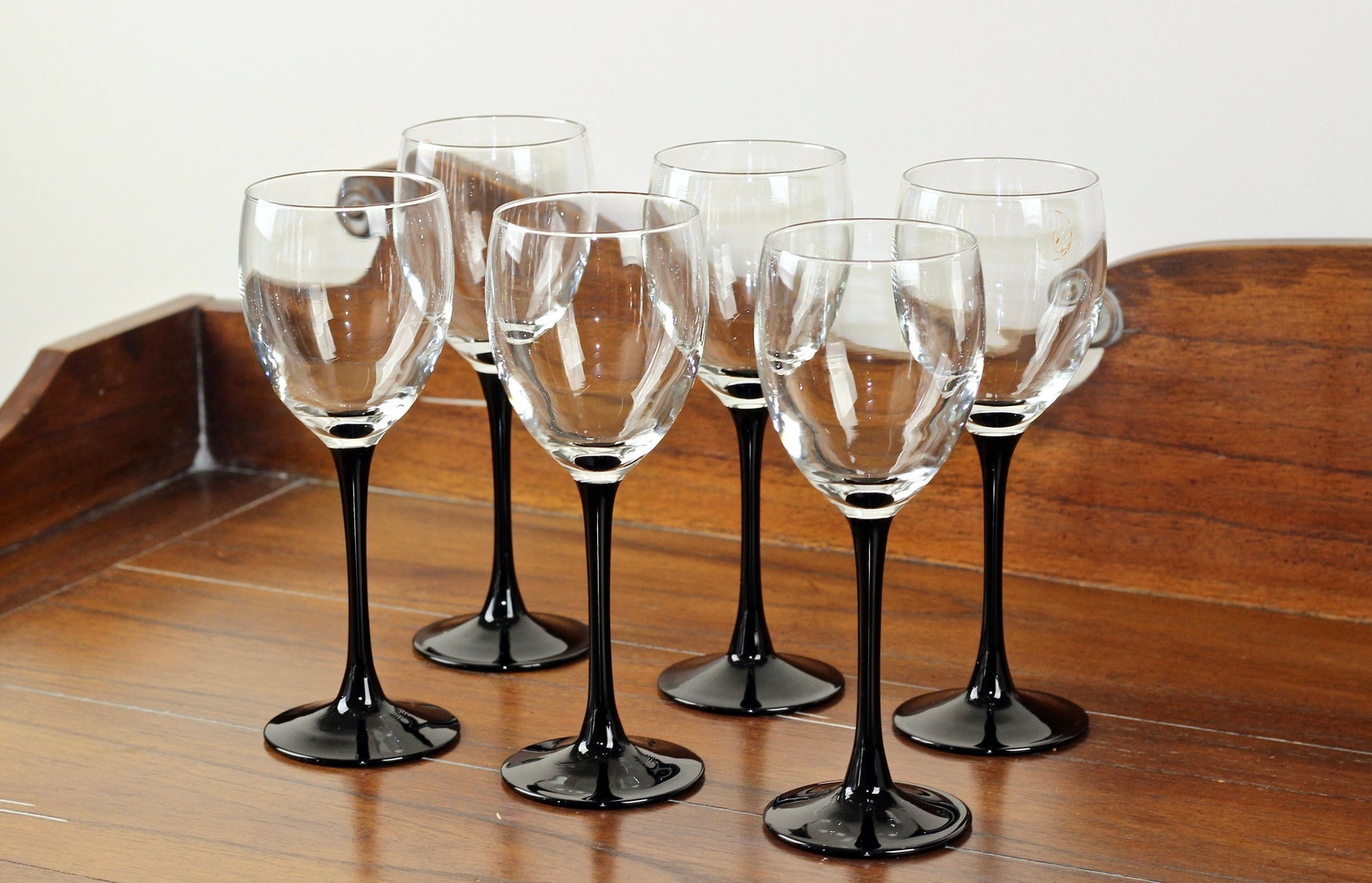 Vintage Luminarc Black Stem Wine Glasses Set of 6 Made in Etsy