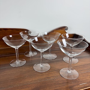 Vintage Champagne Coupe Cocktail Glasses Etched Crown Set of 6