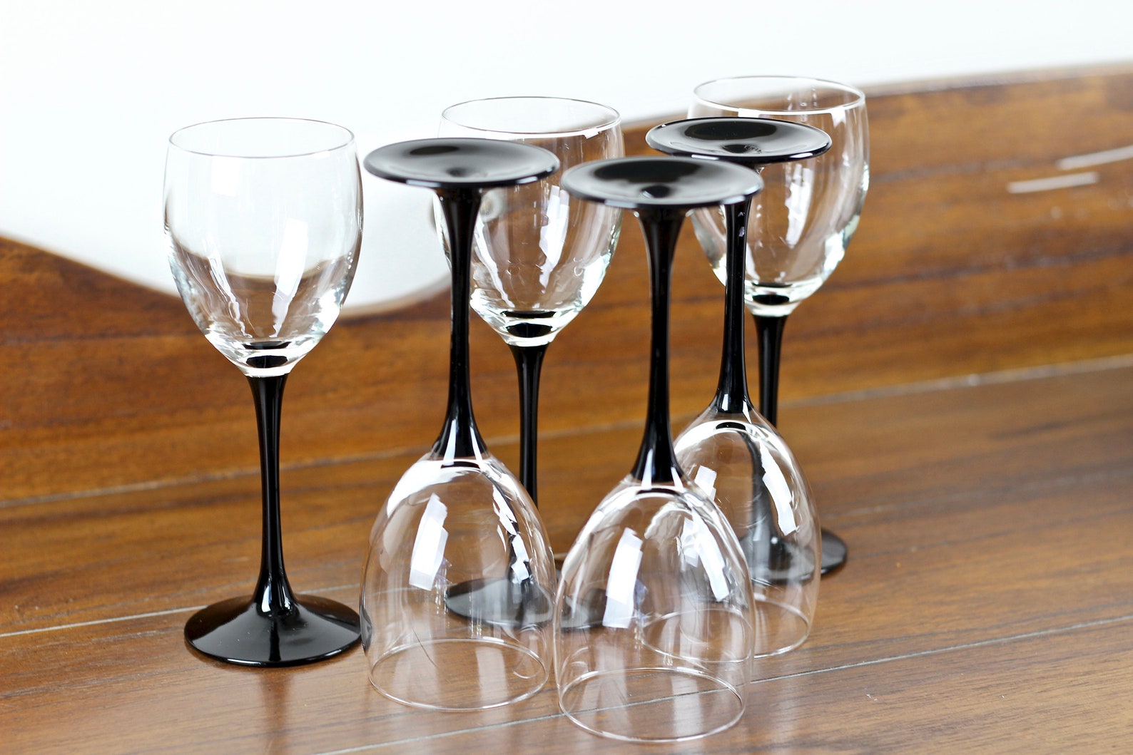 Vintage Luminarc Black Stem Wine Glasses Set of 6 Made in Etsy