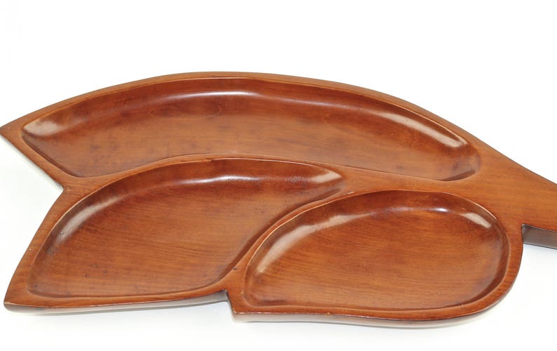 Vintage Mahogany Leaf Tray Wood Serving Tray image 7