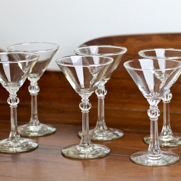 Vintage Martini Cocktail Glasses Libbey Stardust Clear Ball Stem 4oz Set of 6