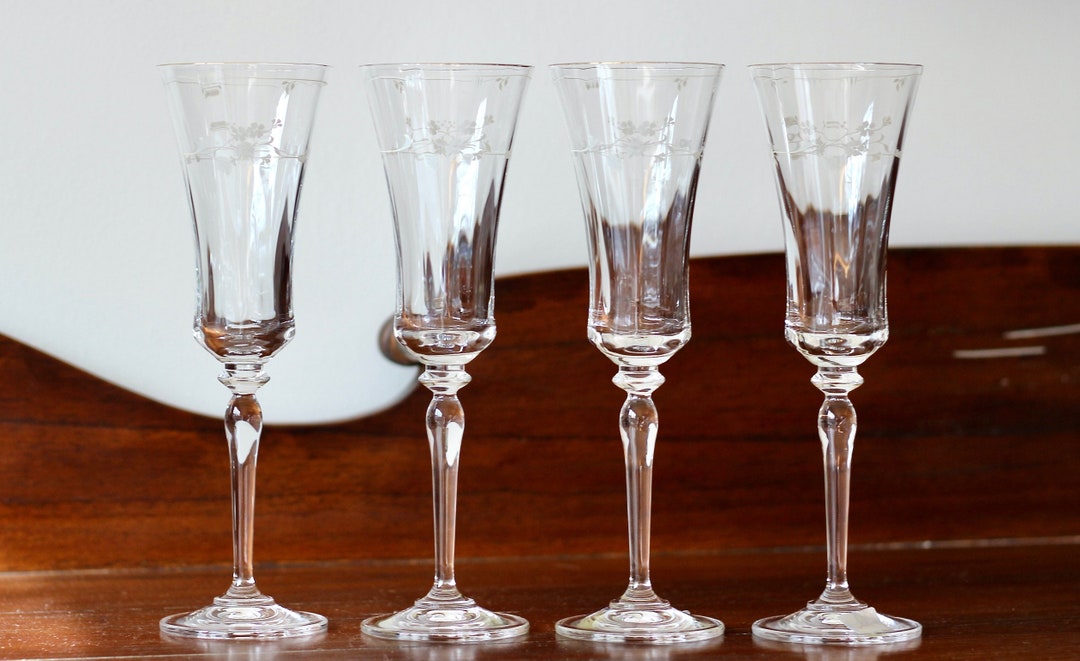 Vintage Mikasa Crystal Champagne Flutes Gold Trim Set of 4 Etsy