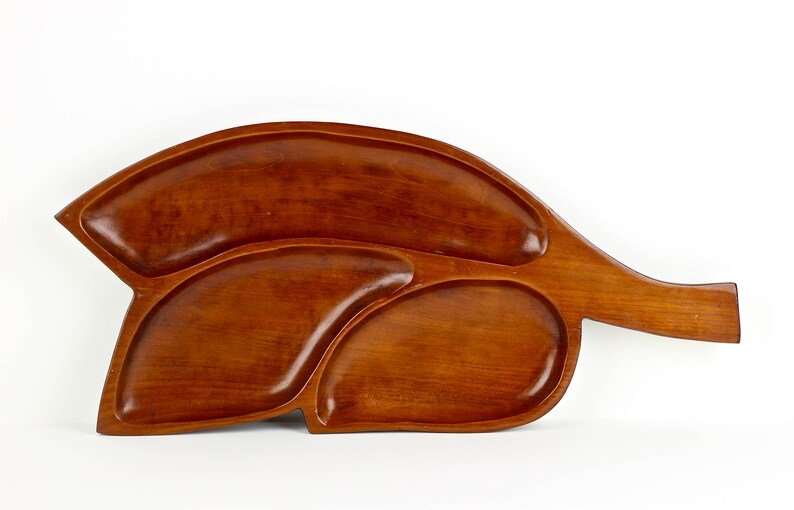 Vintage Mahogany Leaf Tray Wood Serving Tray image 2