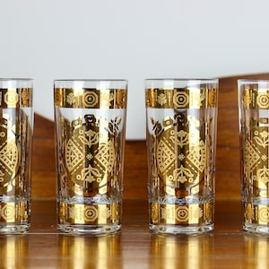 ヴィンテージ ヴィト・バリ ハイボールグラス、22Kゴールドクレスト、ミッドセンチュリーバーウェア、4個セット