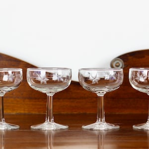 Vintage Champagne Coupe Cocktail Glasses Javit Starflower Set of 4