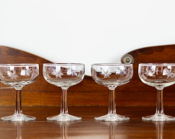 Vintage Champagne Coupe Cocktail Glasses Javit Starflower Set of 4