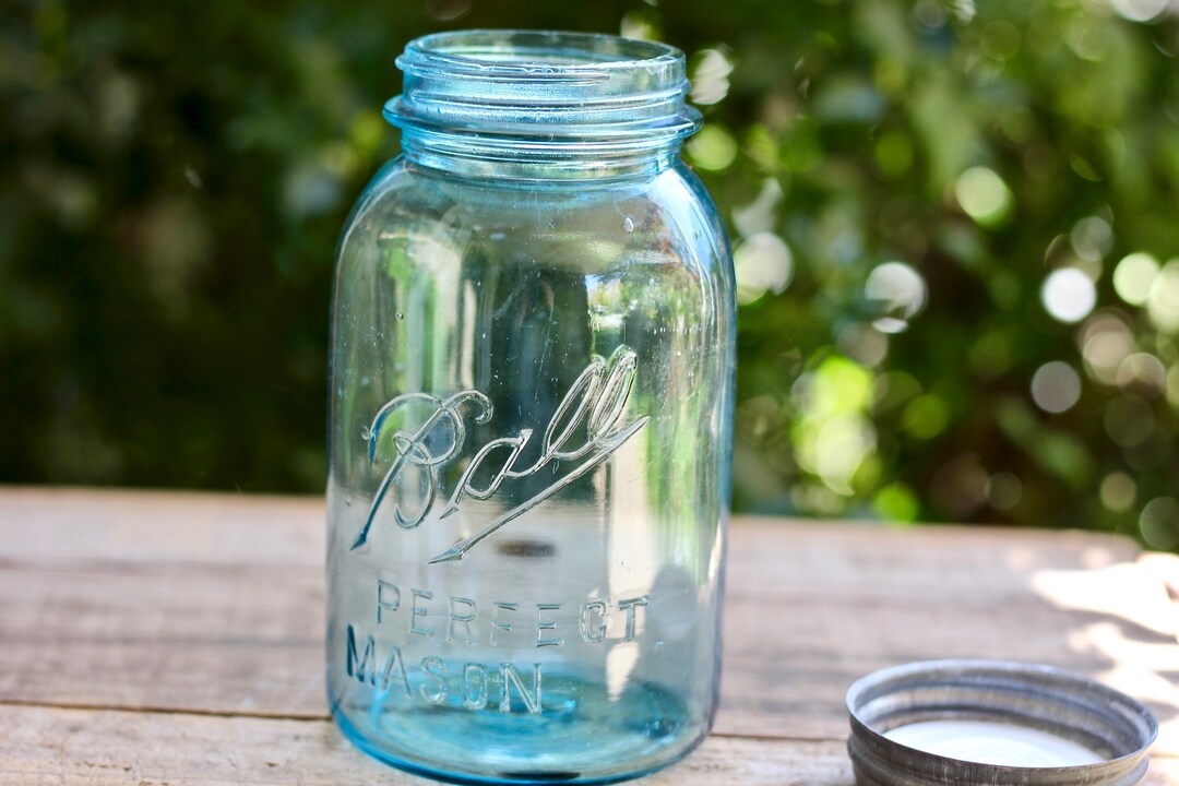 Off Set Blue Ball Perfect Mason Jar Quart Size 1913 Zinc Lid Etsy