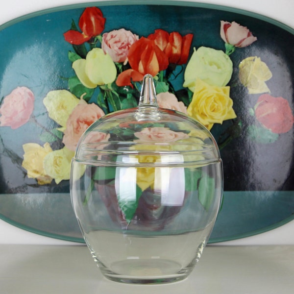 Vintage Glass Apple Shaped Container Jar with Lid Apothecary