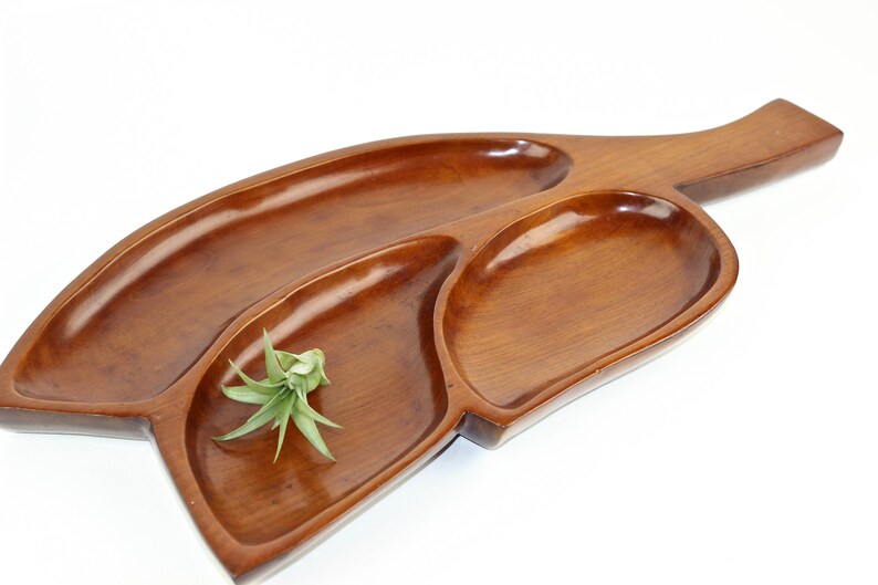 Vintage Mahogany Leaf Tray Wood Serving Tray image 1