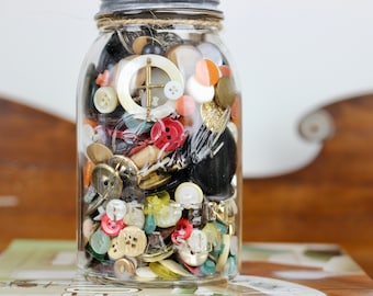 Vintage Button Collection in Ball Jar Quart Size