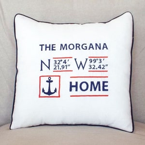 Coordinates Pillow,Nautical Decor, , Coastal & Lake House Gift, Home Pillows, Boat Gifts, Personalized Nautical Pillows, Anchor Throw Pillow
