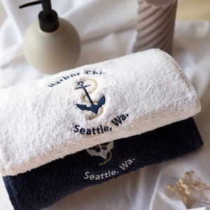Custom Anchor Bath Towel,personalized Anchor Towel,Hand Towel,Custom Boat Name,Embroidered,Personalized,Boat Name Towel,Custom Boat Towel