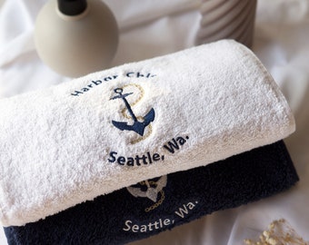 Custom Anchor Bath Towel,personalized Anchor Towel,Hand Towel,Custom Boat Name,Embroidered,Personalized,Boat Name Towel,Custom Boat Towel