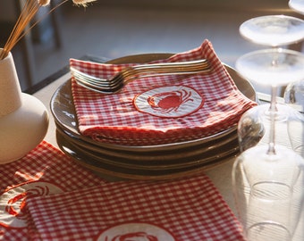 Decoración de casa de playa Regalo de anfitriona Servilleta de mariscos Servilletas de langosta Servilletas a cuadros rojas Servilletas de verano Decoración de langosta Regalo para la decoración de la casa de verano
