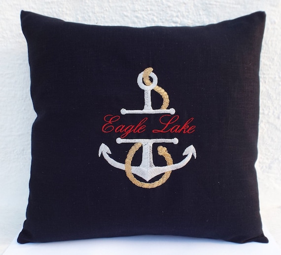 PersonalizedCustom Boat NameAnchor Embroidered Nautical Decor Throw Pillow