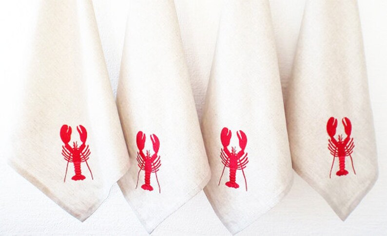 Hummer Servietten bestickt Tuch Servietten 4 weiße nautische | Etsy