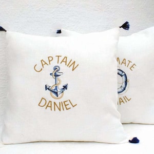Captain First Mate,Personalize,Embroidered Pillow Case,Anchor,Life Saver,Pillow Cover,Name Pillow,Nautical Decor,Boat Gift,Yacht Decor
