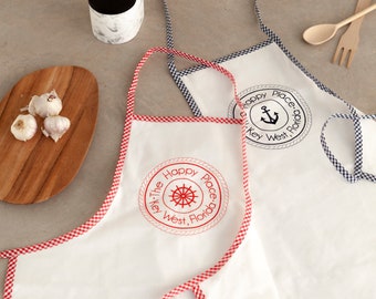 Delantal náutico personalizado, delantal bordado, delantal de ancla, regalo náutico, decoración de casa de playa, toalla de ancla azul, cocina náutica, regalo de barco