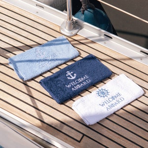 Custom Boat Towel,3 Nautical Anchor and Ship&#39;s Wheel Bath Towel,Guest Towel,Hand Towel,Custom Boat Name,Embroidered,Set of 3,Boat Name Towel