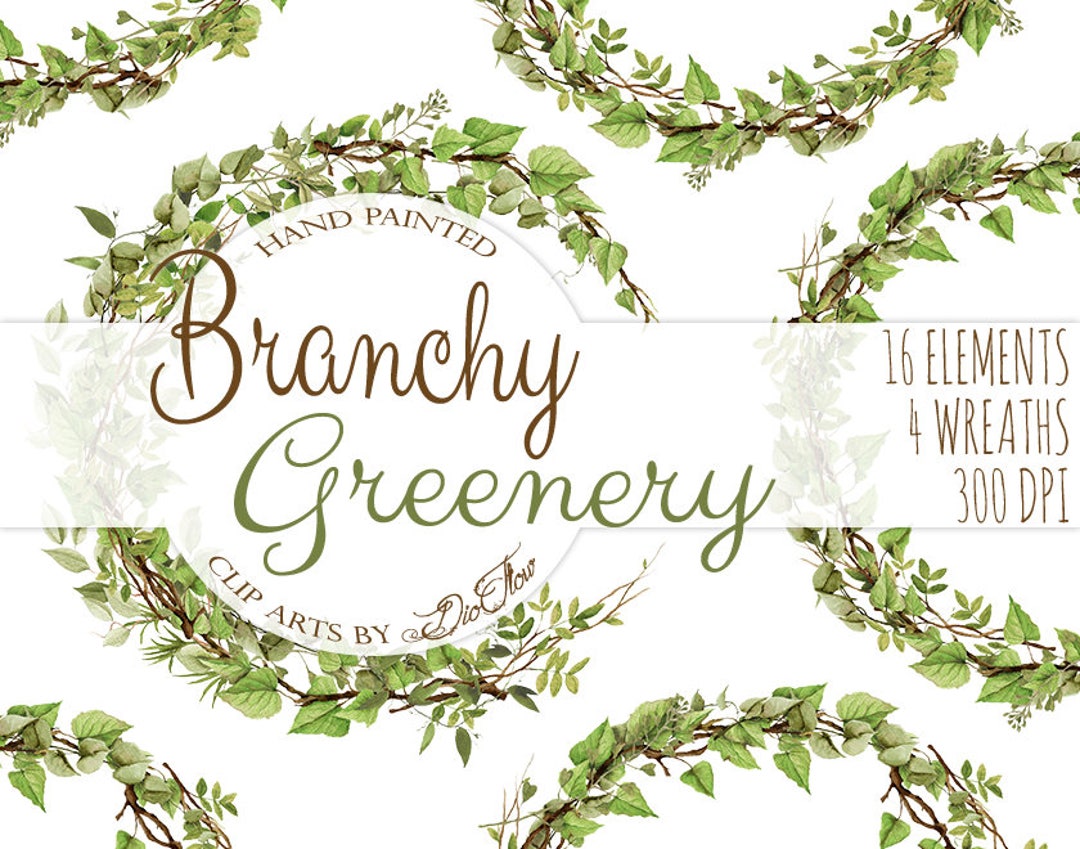 Watercolor Greenery Clipart Leaves Branches Vines Woodland Clip Art ...