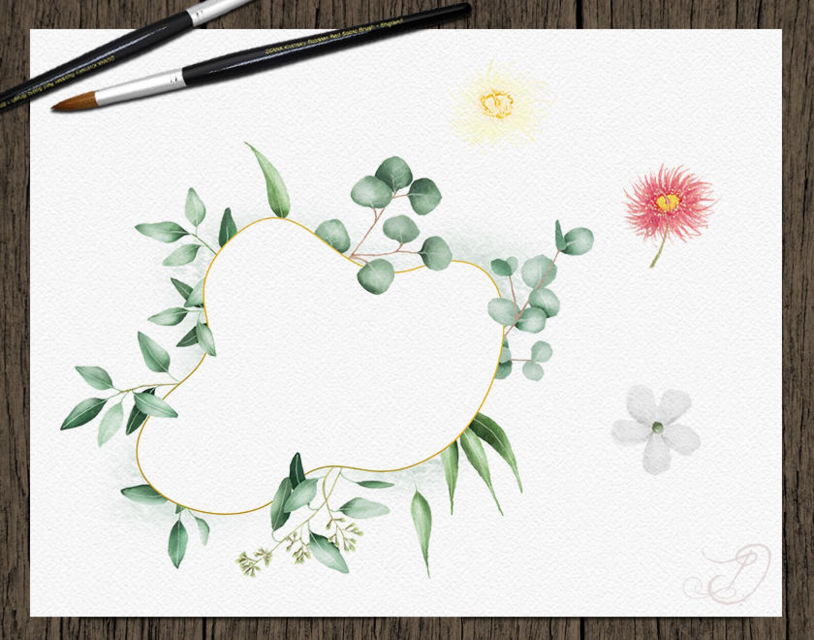 Watercolor Eucalyptus Clipart Geometric Shapes Greenery Frames Clip Art ...