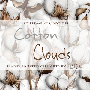 Cotton Watercolor Clipart Clip Art White Gossypium Flowers Clip Art Rustic Cotton Watercolor Flower Clipart Country Automne Hiver Cotton