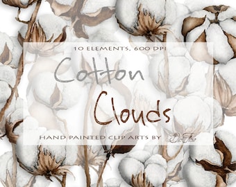 Cotton Watercolor Clipart Clip Art White Gossypium Flowers Clip Art Rustic Cotton Watercolor Flower Clipart Country Autumn Winter Cotton